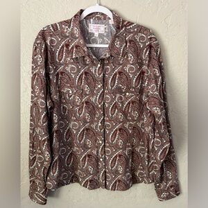 Panhandle Women's Paisley Button-Up Shirt in Brown - Lightweight Long Sleeve